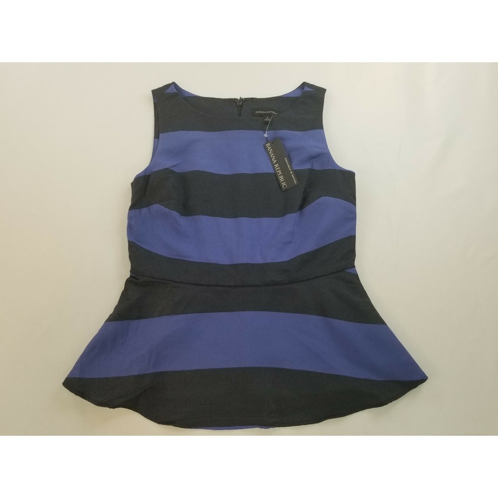 Banana Republic women top blouse 268501 SP18 blue black sz 4 MSRP $78